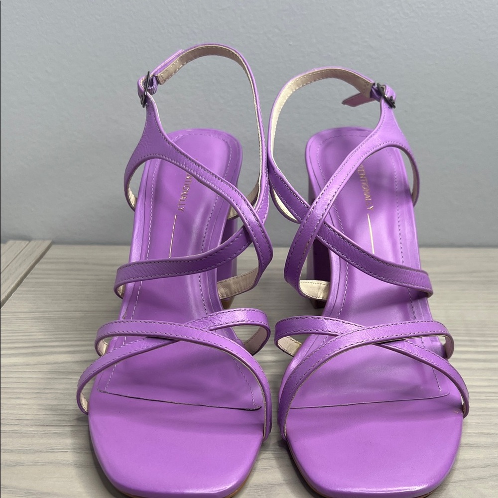 INTENTIONALLY BLANK Leather Strappy Heeled Sandals - Naples - Violet - 10.5/11